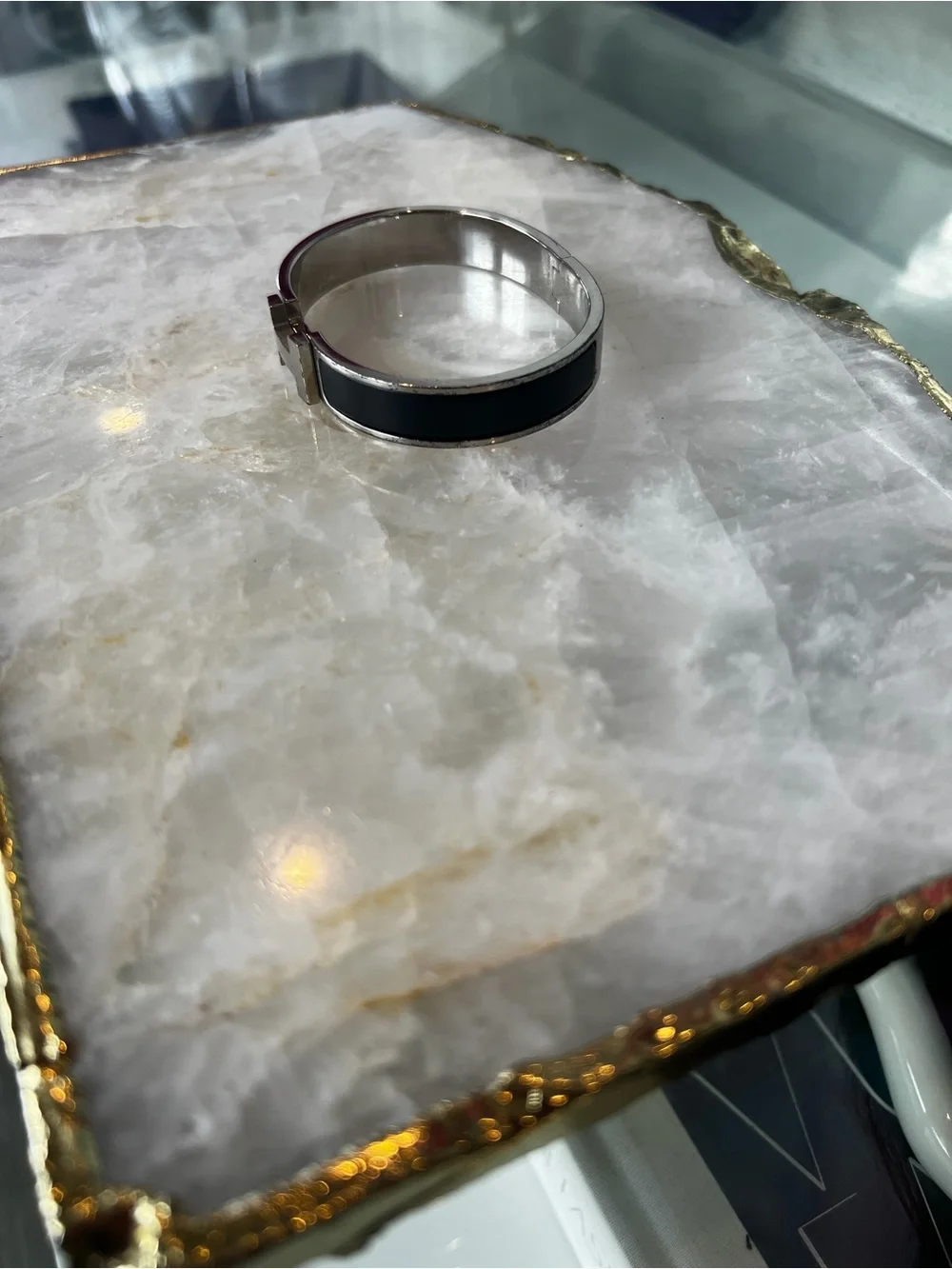 Hermes Men's Black and Silver H Cuff Bracelet